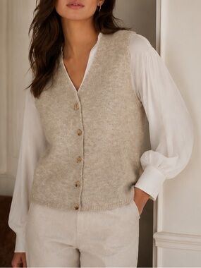 Twin-Set Simona Barbieri Oatmeal Knit Sweater Vest F/TU One Size Italian Design